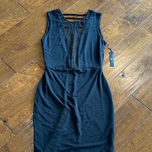 Tart Black Sleeveless Mini Dress with Lace Inset